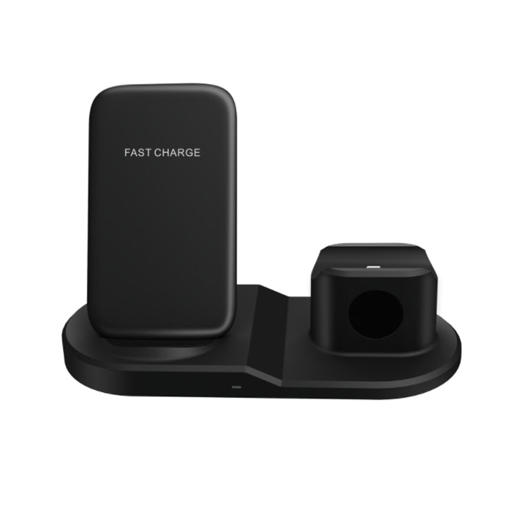 OJD-45 Téléphone portable 3 en 1 QI 10W + Montre + Port de charge pour casque 8 broches Chargeur sans fil multifonction pour téléphones portables et montres et AirPods 2 (Noir)