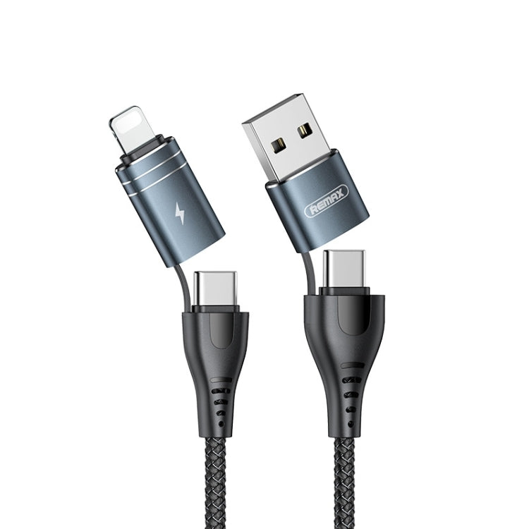 Remax RC-164 4 en 1 USB + USB-C / Tipo-C a 8 PIN + Cable de Datos de Carga Rápida USB-C / TYP-C longitud del Cable: 1M (Negro)