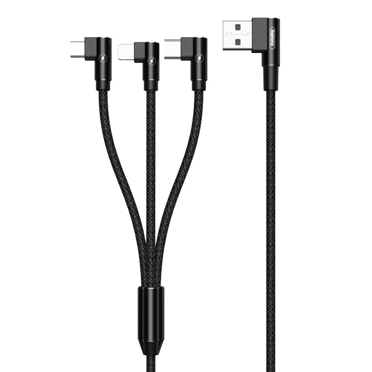 Remax RC-167th 3 en 1 2.1A USB a 8 PIN + USB-C / Tipo-C + Micro USB Rango Cable de Carga Cable longitud del Cable: 1m (Negro)