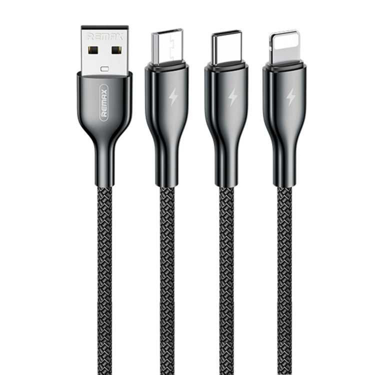 Remax RC-092th Kingpin Series 3.1A 3 in 1 USB to Micro USB + Type-C + 8 PIN Charging Cable Cable length: 1.2m (Black)