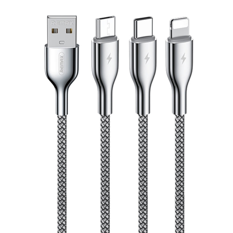 Remax RC-092TH KINGPIN Series 3.1A 3 in 1 USB to Micro USB + Type-C + 8 PIN Charging Cable Cable length: 1.2m (Silver)