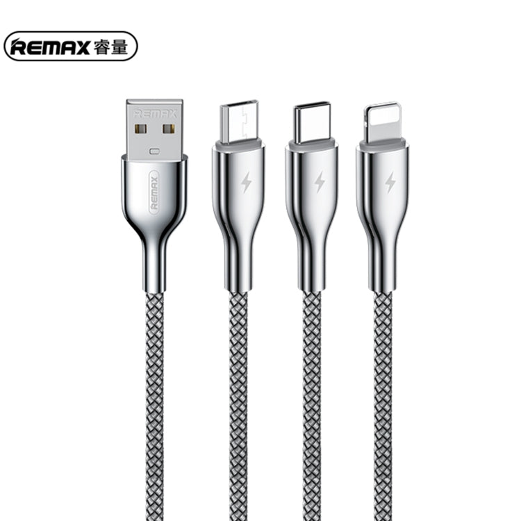 Remax RC-092TH KINGPIN Series 3.1A 3 en 1 USB vers Micro USB + Type-C + Câble de charge 8 broches Longueur du câble : 1,2 m (Argent)