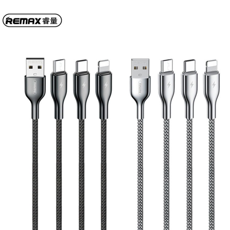 Remax RC-092TH KINGPIN Series 3.1A 3 en 1 USB a Micro USB + Tipo-C + 8 PIN Cable de Carga longitud del Cable: 1.2m (Plata)
