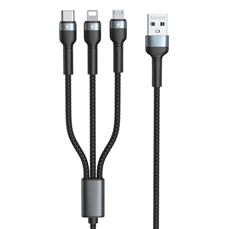 Remax RC-124TH série JANY 3.1A 3 en 1 USB vers Type-C + 8 broches + câble de chargement micro USB Longueur du câble : 1,2 m (noir)