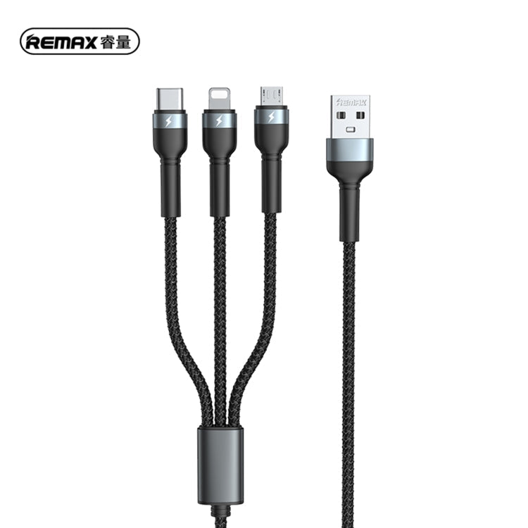 Remax RC-124TH JANY series 3.1A 3 in 1 USB to Type-C + 8 PIN + Micro USB Charging Cable Cable length: 1.2m (Black)