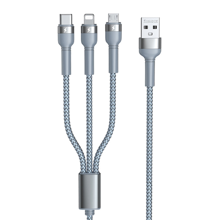 Remax RC-124TH JANY Series 3.1A 3 en 1 USB vers Type-C + 8 broches + câble de chargement micro USB Longueur du câble : 1,2 m (Argent)