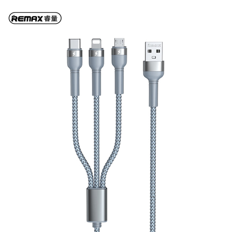 Remax RC-124TH JANY Series 3.1A 3 en 1 USB a Tipo-C + 8 PIN + Cable de Carga Micro USB Longitud del Cable: 1.2m (Plata)