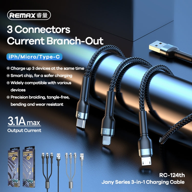 Remax RC-124TH JANY Series 3.1A 3 in 1 USB to Type-C + 8 PIN + Micro USB Charging Cable Cable Length: 1.2m (Silver)