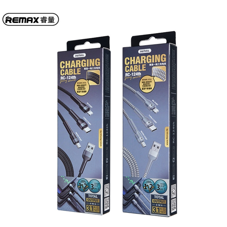 Remax RC-124TH série JANY 3.1A 3 en 1 USB vers Type-C + 8 broches + câble de chargement micro USB Longueur du câble : 1,2 m (noir)