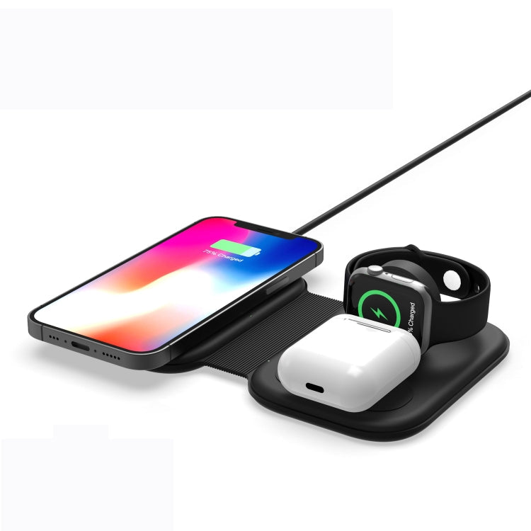 F20 3 in 1 15W Multifunction Magnetic Foldable Wireless Charger for iPhone 12 Series Apple Watches Airpods 1 / 2 / Pro (Black)