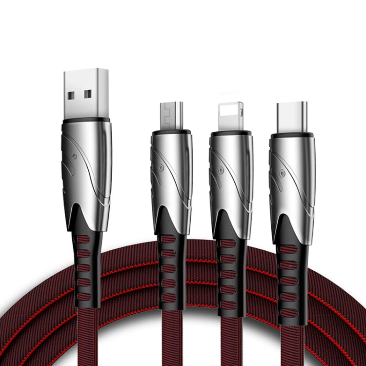 KO51 1,2 m 3 en 1 USB vers 8 broches + USB-C / Type-C + Micro USB Nappe Nappe (Noir)