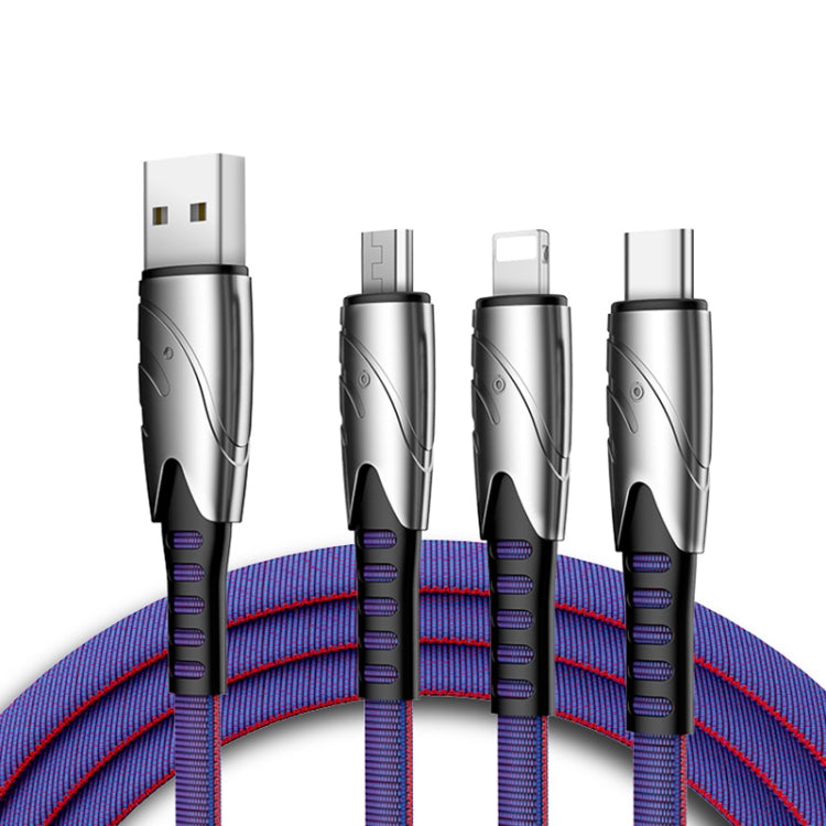 KO51 1.2m 3 en 1 USB a 8 PIN + USB-C / TYPE-C + Micro USB Tela de tiburón Cable de Datos (Azul)
