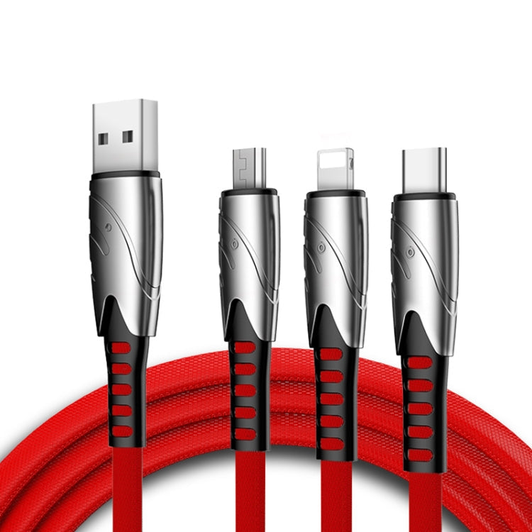 KO51 1.2m 3 in 1 USB to 8 PIN + USB-C / Type-C + Micro USB Shark Fabric Data Cable (Red)