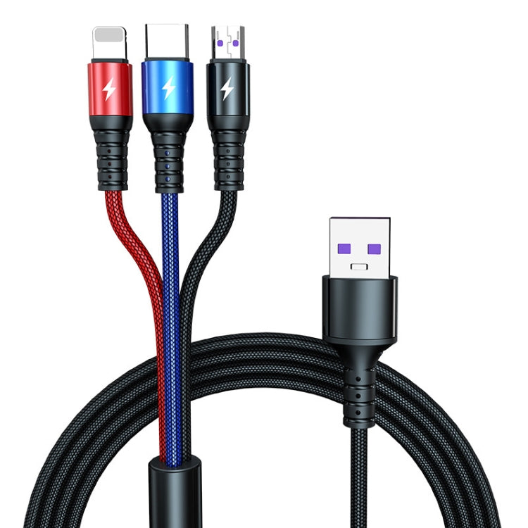 KO61 1.2m 5a 3 en 1 USB a 8 PIN + USB-C / Tipo-C + Micro USB Cable de Carga de Carga Rápida