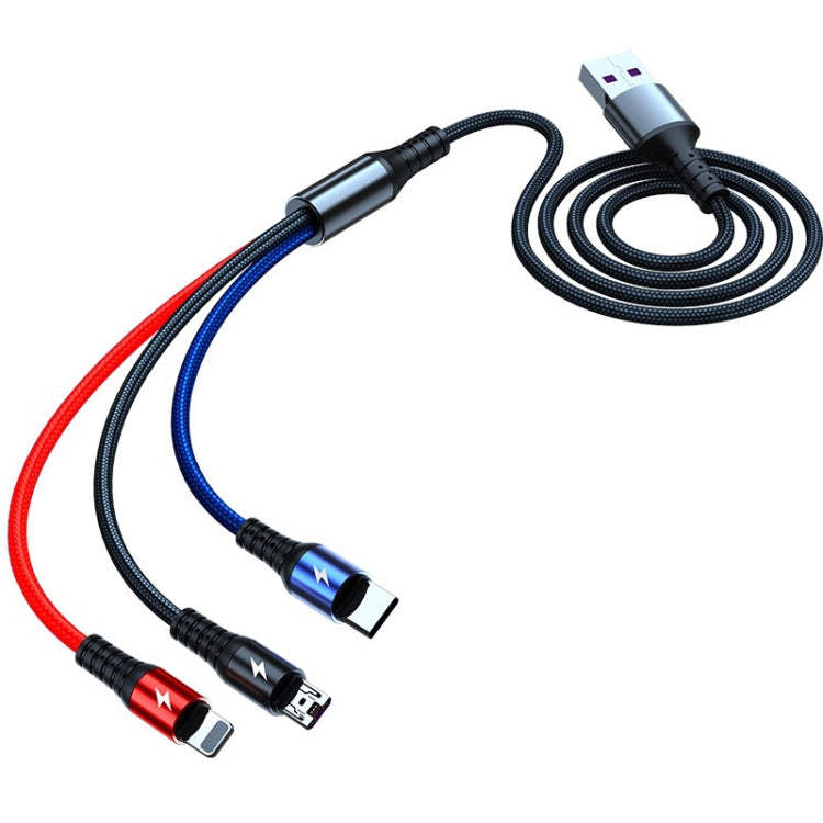 KO61 1.2m 5a 3 en 1 USB à 8 BROCHES + USB-C / Type-C + Câble de Charge Rapide Micro USB