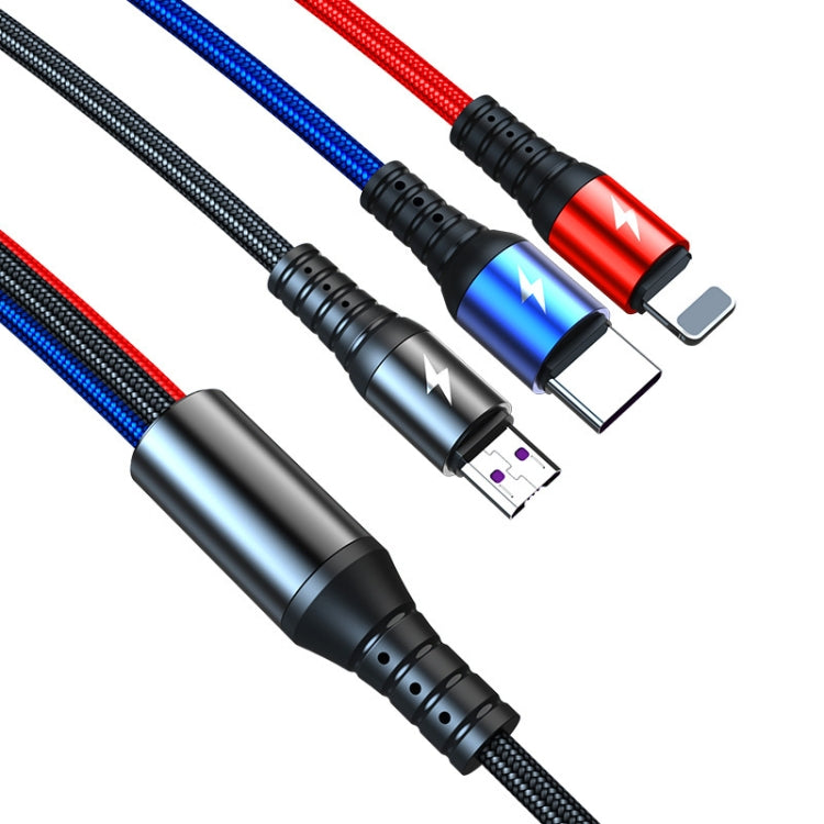 KO61 1.2m 5a 3 en 1 USB a 8 PIN + USB-C / Tipo-C + Micro USB Cable de Carga de Carga Rápida