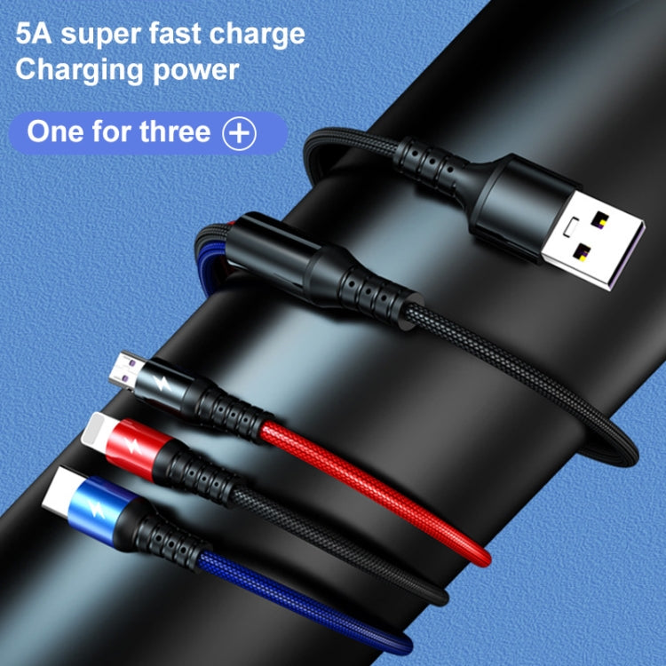 KO61 1.2m 5a 3 in 1 USB to 8 PIN + USB-C / Type-C + Micro USB Fast Charge Charging Cable