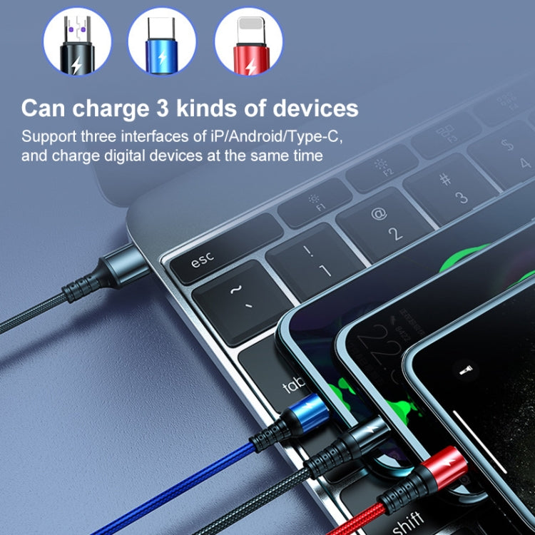 KO61 1.2m 5a 3 in 1 USB to 8 PIN + USB-C / Type-C + Micro USB Fast Charge Charging Cable