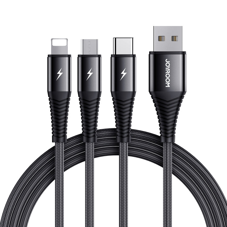 Joyroom S-1230G4 3A 3 en 1 USB a 8 Pin + Micro USB + Tipo-C / USB-C Cable de Carga Rápida Longitud del Cable: 1.2m (Negro)