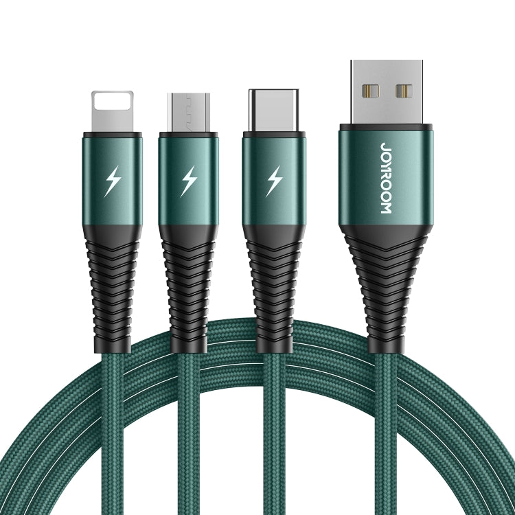 Joyroom S-1230G4 3A 3 en 1 USB a 8 PIN + Micro USB + Tipo-C / USB-C Cable de Carga Rápida Longitud: 1.2m (verde)