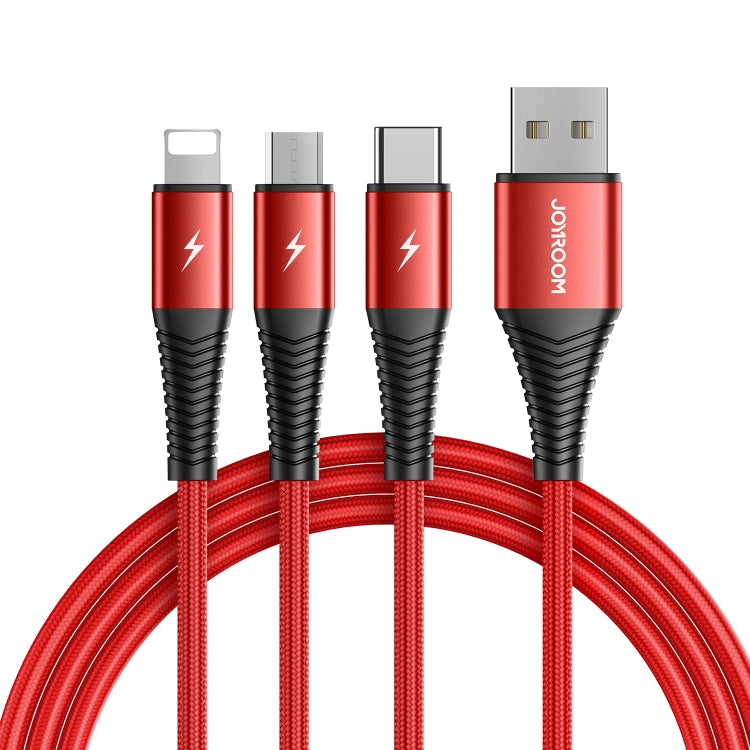 Joyroom S-1230G4 3A 3 en 1 USB vers 8 broches + Micro USB + Type-C / USB-C Câble de charge rapide Longueur : 1,2 m (Rouge)