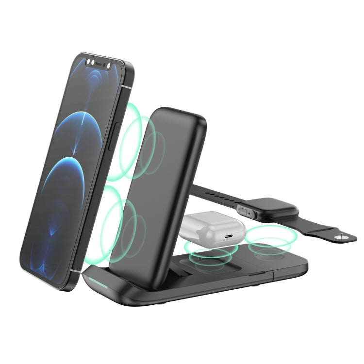Montre de téléphone portable portable pliable V8 3 en 1 avec support de charge multifonction Chargeur sans fil pour iPhone Apple Watch Airpods (Noir)