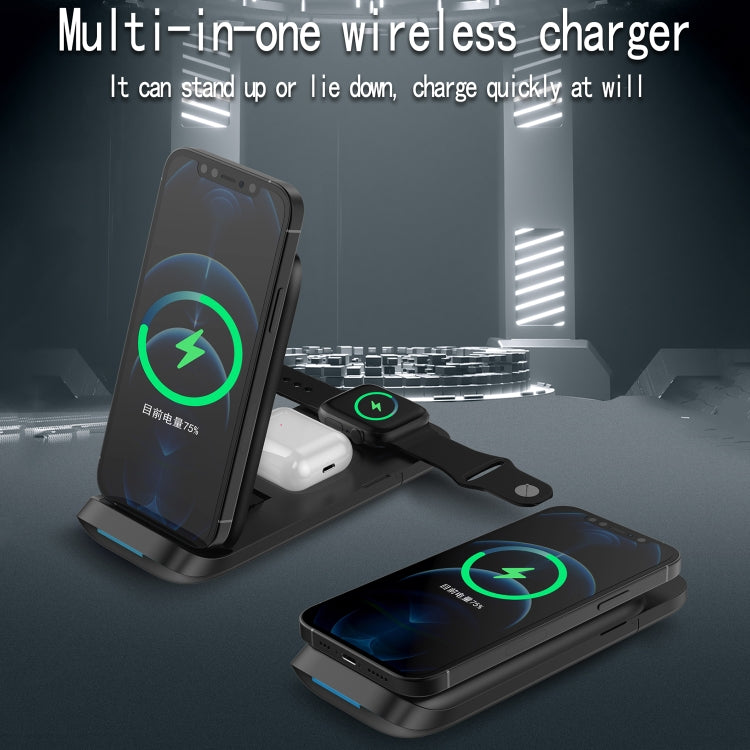 Montre de téléphone portable portable pliable V8 3 en 1 avec support de charge multifonction Chargeur sans fil pour iPhone Apple Watch Airpods (Noir)