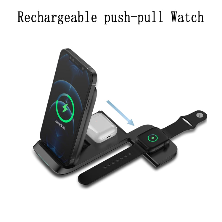 V8 3 en 1 Reloj de telefonía Móvil Portátil plegable con Cargador Inalámbrico de soporte de Carga Multifunción para iPhones Apple Watch Airpods (Negro)