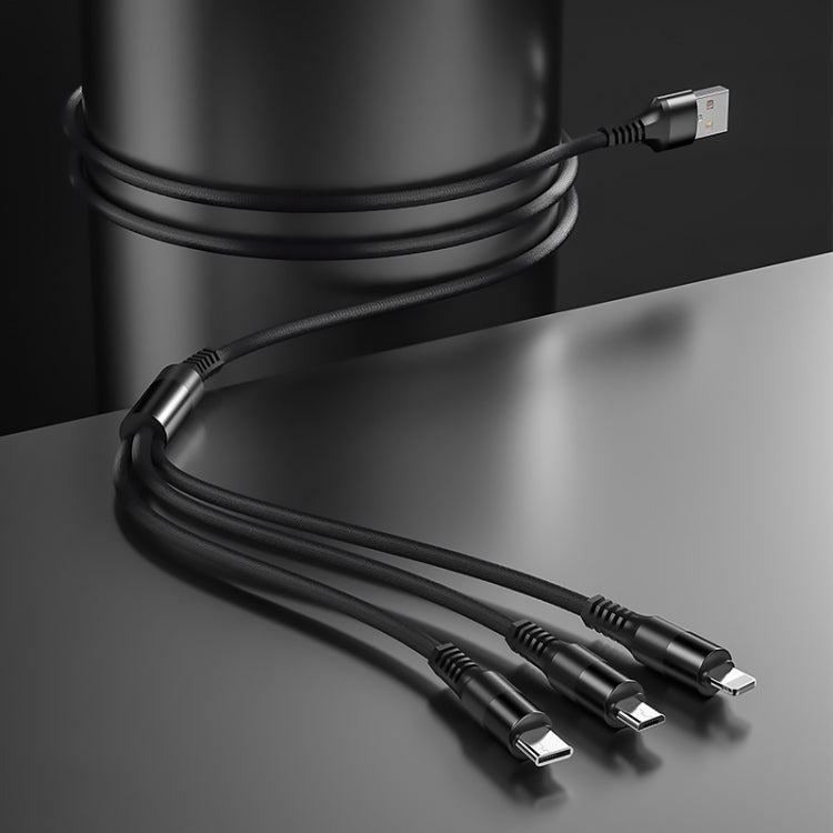 WK WDC-125 2.0A 3 en 1 USB vers 8PIN + Micro USB + USB-C / Type C Longueur du câble de charge : 1,2 m (Noir)