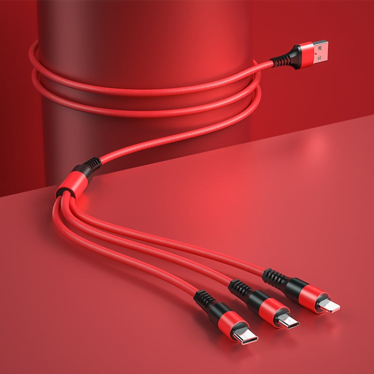 WK WDC-125 2.0A 3 in 1 USB to 8pin + Micro USB + USB-C / Type C Charging Cable length: 1.2m (Red)
