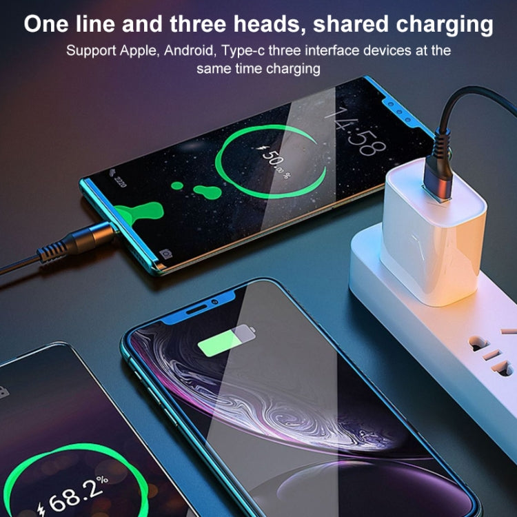 WK WDC-125 2.0A 3 in 1 USB to 8pin + Micro USB + USB-C / Type C Charging Cable length: 1.2m (Gold)