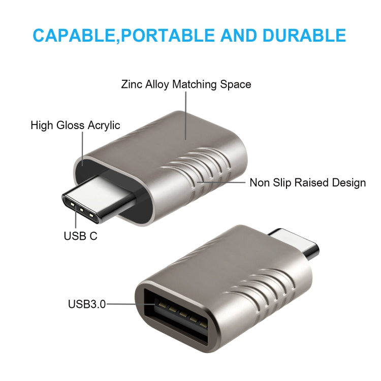 2 adaptateurs en alliage de zinc SBT-148 USB-C / Type-C mâle vers USB 3.0 femelle (gris cosmique)