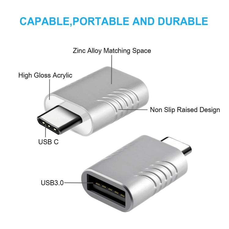 Adaptateur en alliage de zinc 2 PCS SBT-148 USB-C / TYPE-C mâle vers USB 3.0 femelles (espace argent)
