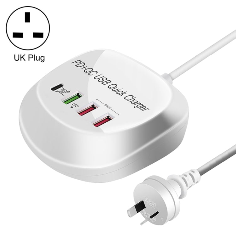WLX-T3P 4 en 1 PD + QC Chargeur USB à chargement rapide intelligent multifonction (prise UK)