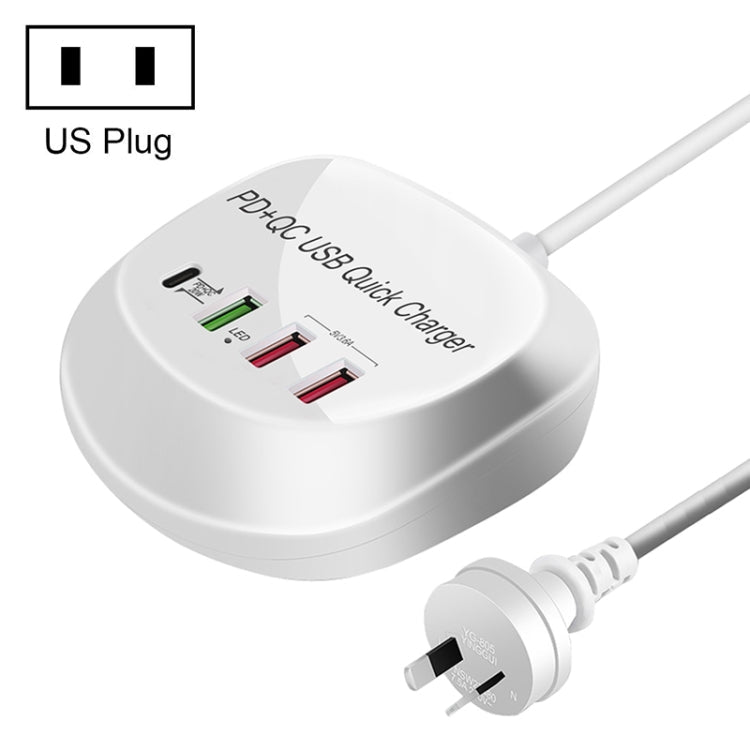 WLX-T3P 4 in 1 PD + QC Multifunction Smart Fast Charging USB Charger (US Plug)