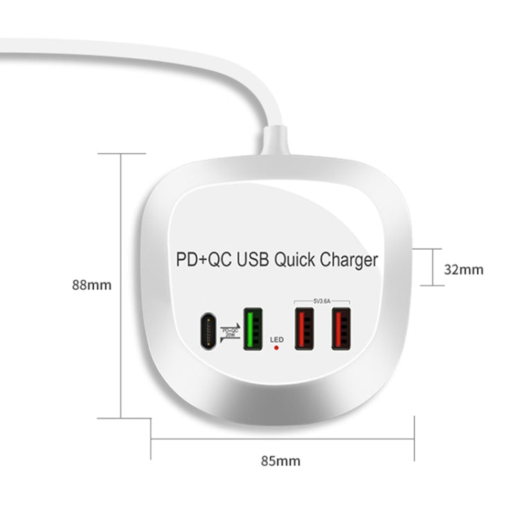 WLX-T3P 4 en 1 PD + QC Chargeur USB à chargement rapide intelligent multifonction (prise UK)