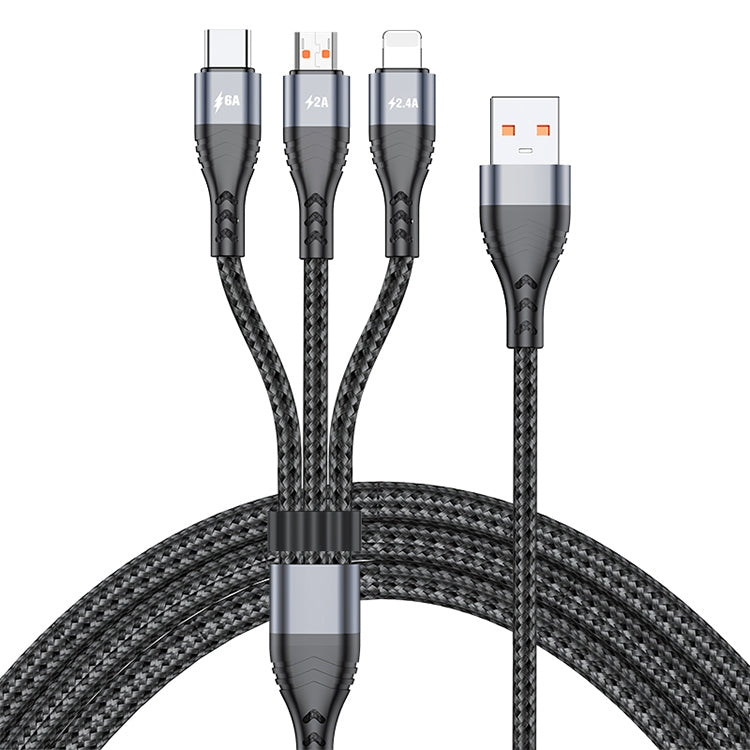 ADC-138 66W 3 in 1 USB to 8 PIN + Micro USB + USB-C / Type C Fast Charging Data Cable Cable length: 1.2m (Grey)