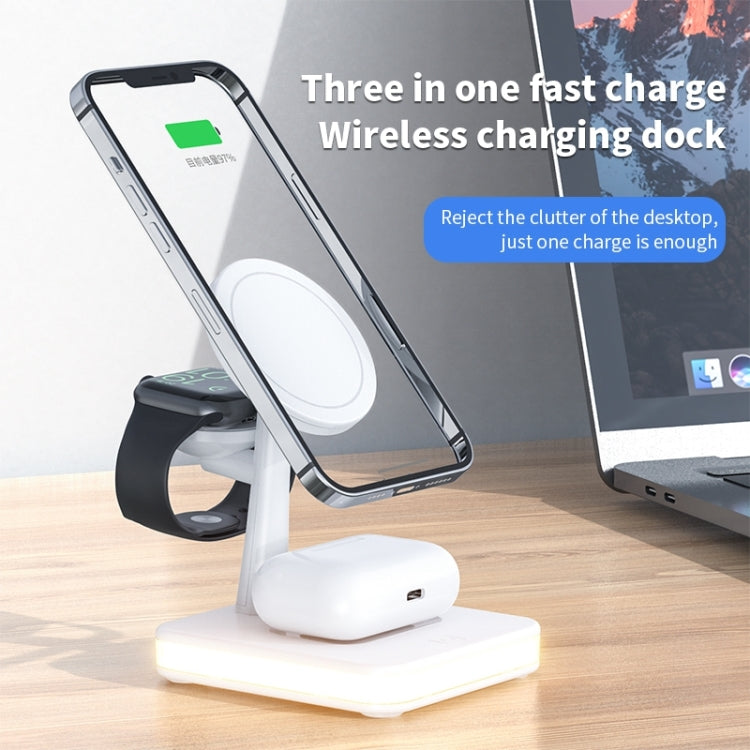 991 3 in 1 15w Wireless Fast Charging Electromagnetic Induction with 360 Degree Rotating Bracket (White)