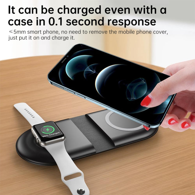 WS39 15W MAGSAFE Magnetic Foldable Dual Wireless Charger Dock for Mobile Phones and Apple Watches and Airpods (White)