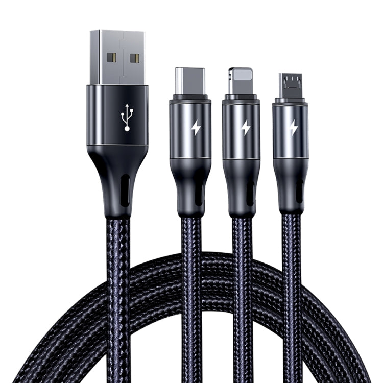 Câble de données Rock G18 Flash Charging Series 3 en 1 USB vers 8 broches + USB-C / Type-C + câble de charge Micro USB Longueur du câble : 120 cm