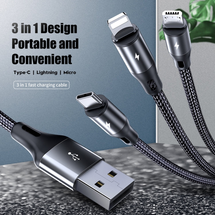 Rock G18 Serie de Carga de flash 3 en 1 Cable de Datos USB a 8pin + USB-C / Tipo-C + Micro USB Cable de Carga Longitud del Cable: 120 cm