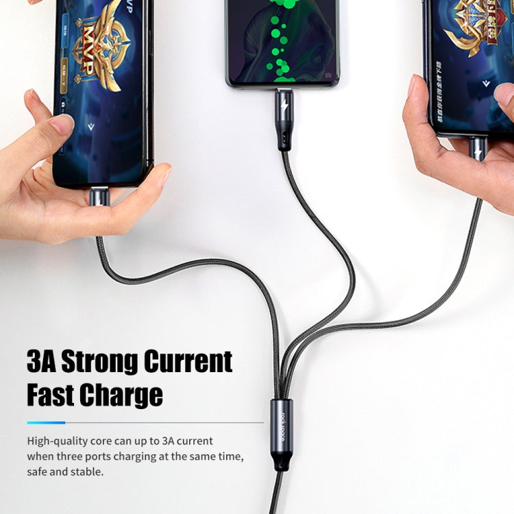 Rock G18 Flash Charging Series 3 in 1 USB to 8pin Data Cable + USB-C / Type-C + Micro USB Charging Cable Cable Length: 120cm