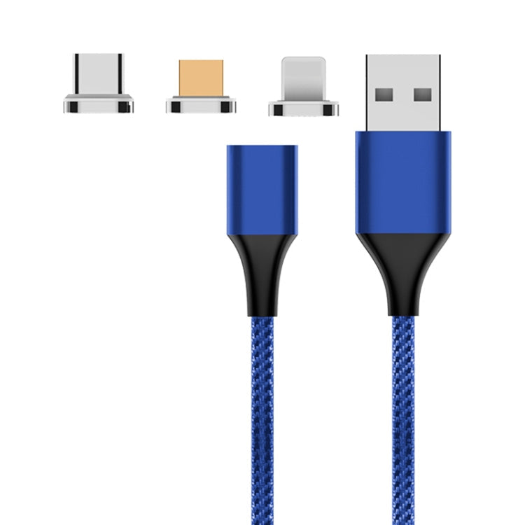 M11 3 in 1 3A USB to 8 PIN + Micro USB + USB-C / Type-C Nylon Magnetic Data Cable Cable length: 1m (Blue)