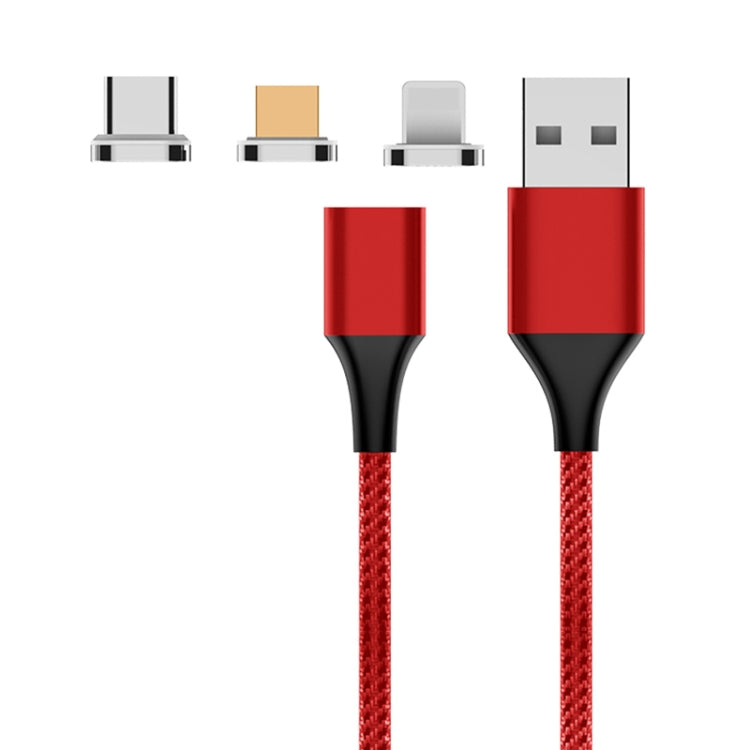 M11 3 en 1 3A USB a 8 PIN + Micro USB + Cable de Datos Magnéticos trenzado de nyb + USB-C / Tipo-C longitud del Cable: 2m (Rojo)