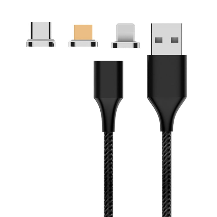 M11 3 in 1 5A USB to 8 PIN + Micro USB + Nylon Braided Magnetic Data Cable USB-C / TYPE-C Cable length: 2m (Black)