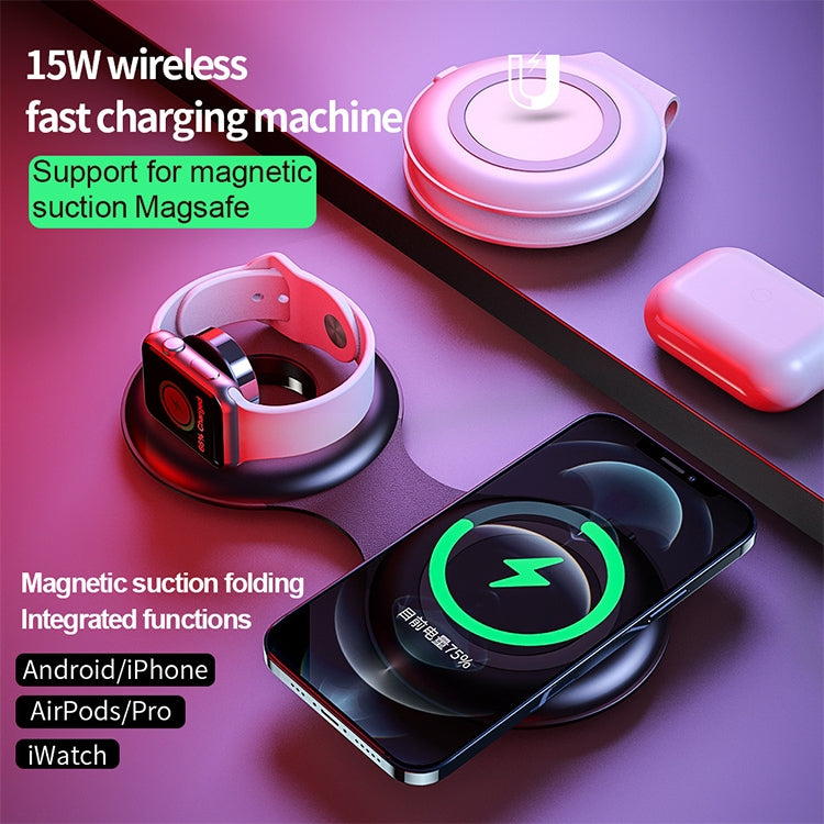 WS40 15W 3 in 1 Multifunctional Foldable Wireless Fast Charger with Magsafe Function (White)