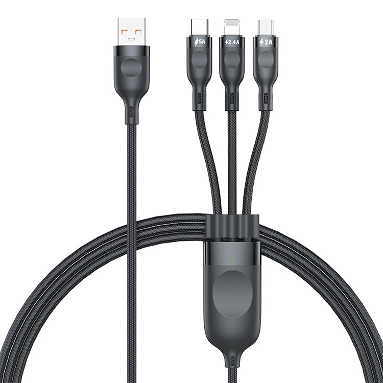 ADC-66 5A 66W 3 en 1 USB vers 8 broches + Micro USB + USB-C / Type C Câble de charge rapide tressé Longueur du câble : 1,2 m