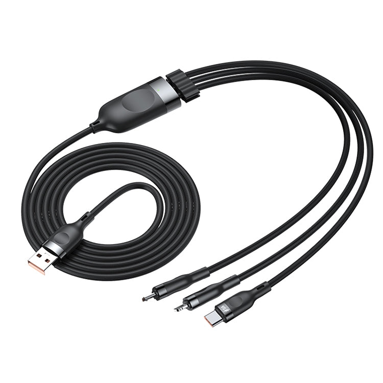 ADC-66 5A 66W 3 en 1 USB a 8 PIN + Micro USB + USB-C / Tipo C Cable trenzado de Carga Rápida longitud del Cable: 1.2m