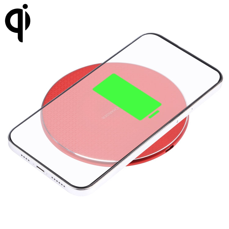 Plaid Pattern 10W Qi Wireless Charger Round Metal (Red)