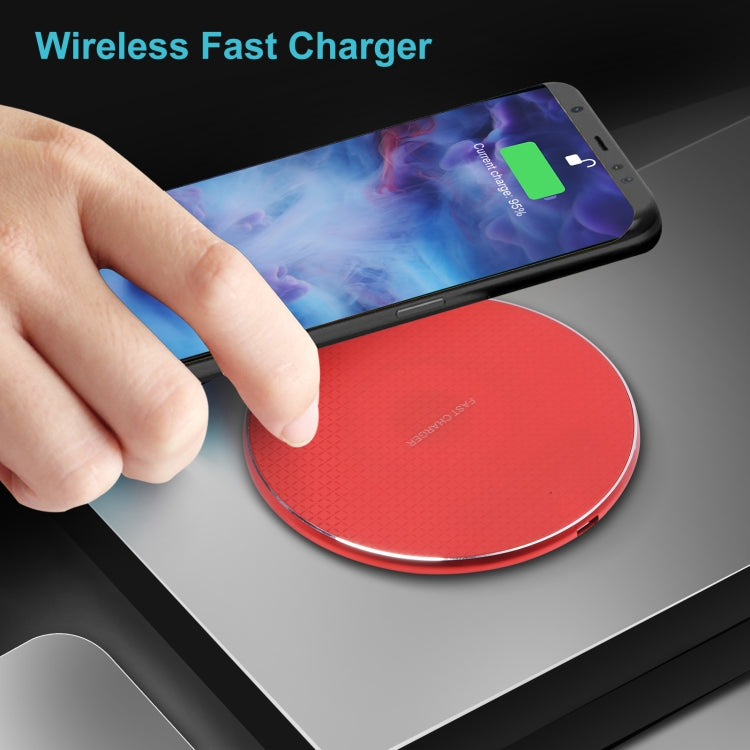 Plaid Pattern 10W Qi Wireless Charger Round Metal (Red)